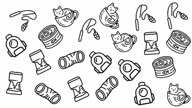 Cute Cat Icons Pattern Animation Seamless Loop Hand Drawn Style