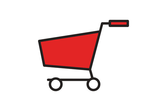 Red shopping cart vector icon with handle
