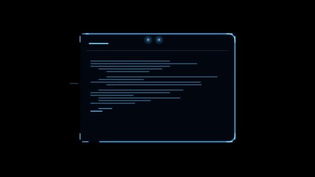 Digital hud interface with glowing programming code and system icons, futuristic cyber security ui overlay for tech presentations and software development concepts