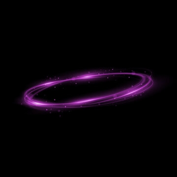 Dynamic purple light trail forming a glowing elliptical ring on a black background