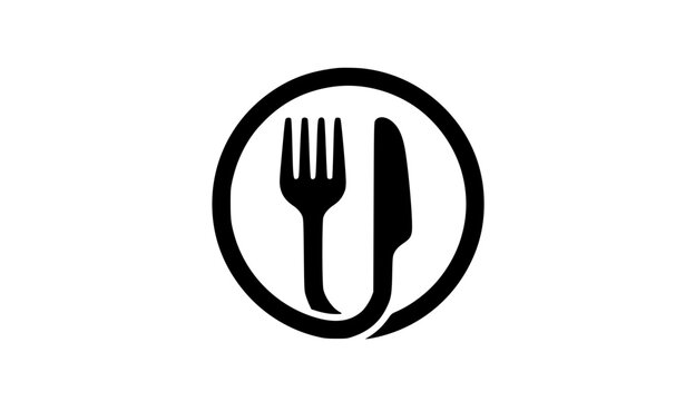 Restaurant Fork and Knife Logo | Circular Food Icon Silhouette Vector