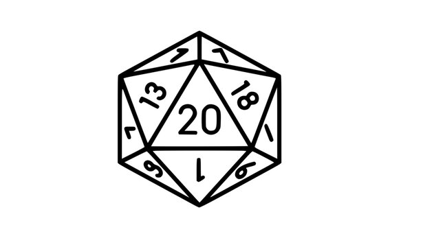 D20 Dice Line Art Icon | 20-Sided RPG Polyhedral Dice Vector