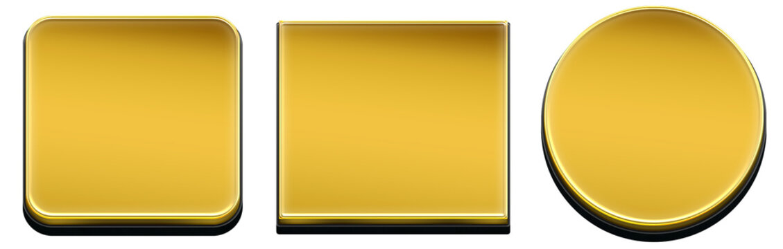Golden UI Button Set PNG Transparent Luxury Gold 3D Buttons