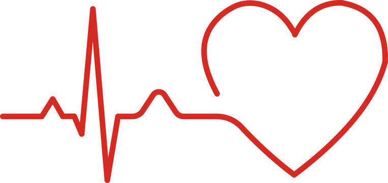 Red Heartbeat Pulse Line Forming Heart Shape Medical Vector Icon Illustration
