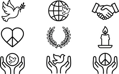 Fototapeta premium Peace and Solidarity Symbol Collection with Dove, Heart, Handshake and Hope Icons