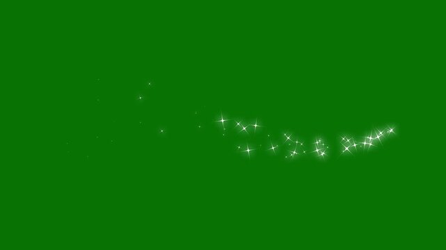 Shimmering white glitter line with magical star particles, flowing pixie dust, bright fairy sparkles and luminous streaks creating smooth transition on green screen background in 4k