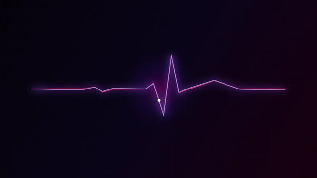 Neon heartbeat ekg pulse line animation, medical cardiology rhythm monitor background, digital health technology concept, glowing purple heart rate signal loop