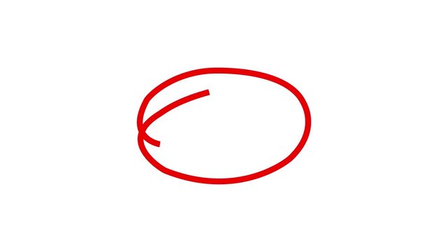 Red marker sketch oval ring icon for encircling text, important highlight, selection mark, and proofreading badge