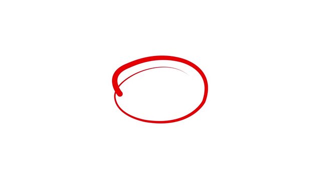 Red marker sketch oval ring icon for encircling text, important highlight, selection mark, and proofreading badge