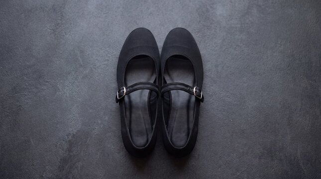 Black Mesh Ballet Flats on Dark Concrete Floor for Fashion E-commerce Product Catalog
