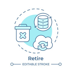 Retire monochrome blue concept icon. Infrastructure modernization. Data waste management. Information security compliance. Isolated minimalist cyan illustration in circular design. Round composition © IMG visuals icons