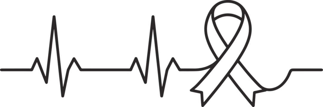Awareness Ribbon Intertwined with EKG Heartbeat Pulse Line Vector