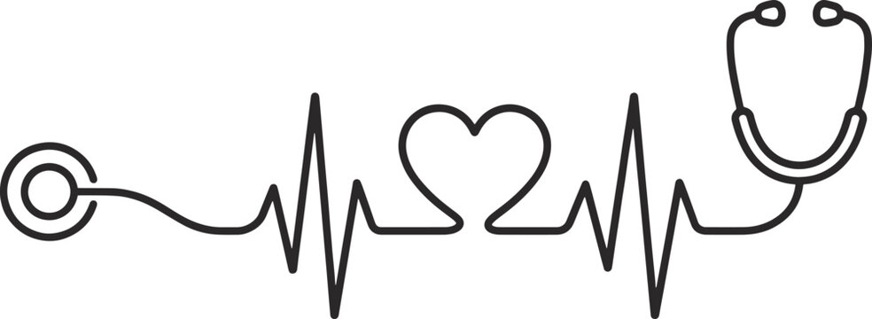 Stethoscope Intertwined with Heart Shape and EKG Pulse Line Vector