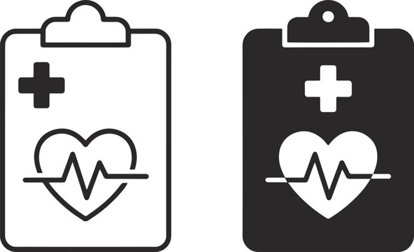 Medical Clipboard with Heartbeat EKG Pulse Line and Cross Icon