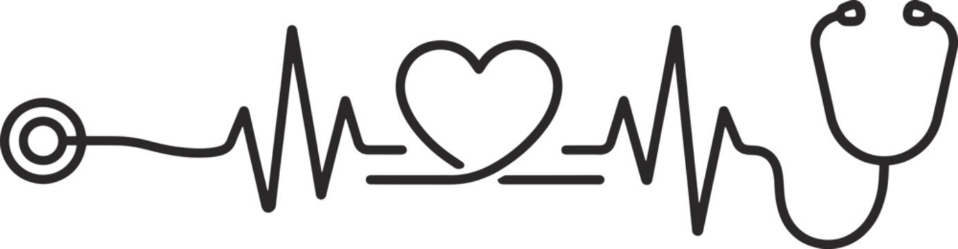 Stethoscope Intertwined with Heart Shape and EKG Pulse Line Vector