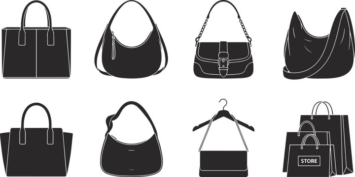 Travel Luggage, Briefcases, and Bags Vector Icon Set