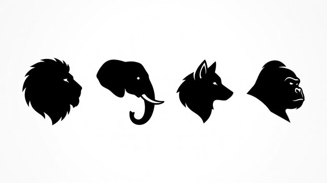 Set of animal head silhouette. Animal head icon on white background.  