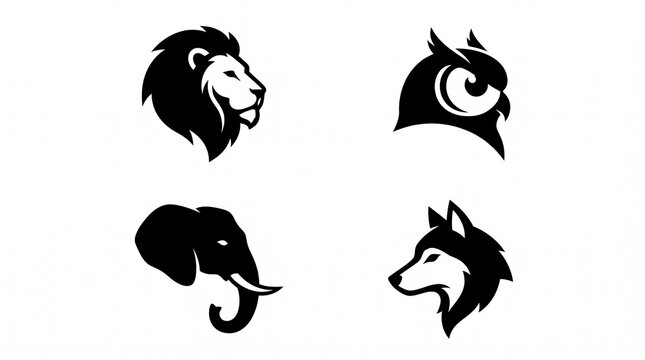 Set of animal head silhouette. Animal head icon on white background.  