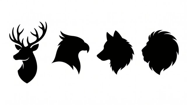 Set of animal head silhouette. Animal head icon on white background.  