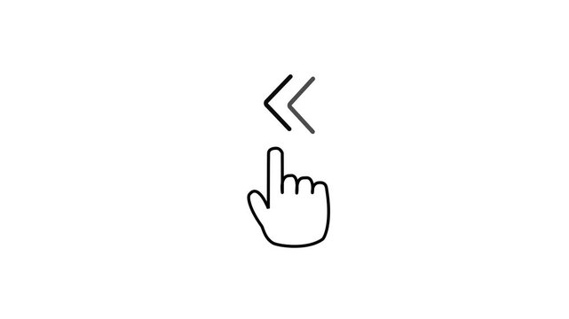 Hand cursor swipe left gesture icon with triple directional arrow chevrons for touch screen navigation, slide control, and interactive