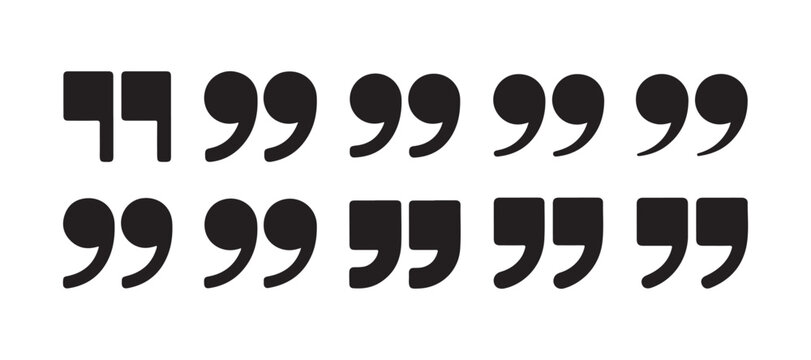 Large set of double quote punctuation marks in black for professional text editing and document formatting.