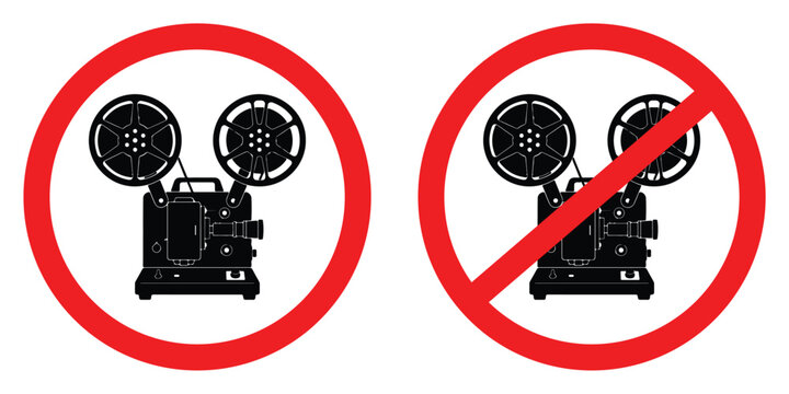 Vintage film projector icon with prohibition sign vector illustration