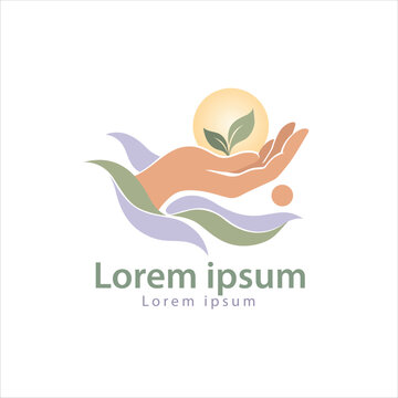 Natural Wellness Hand Logo &ndash; Holistic Health, Self Care and Organic Lifestyle Vector