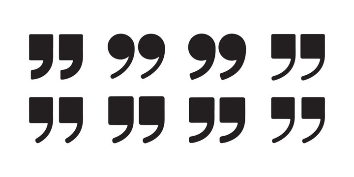 Set of black double quotation marks symbols with different font styles for blogging and text ornamentation.