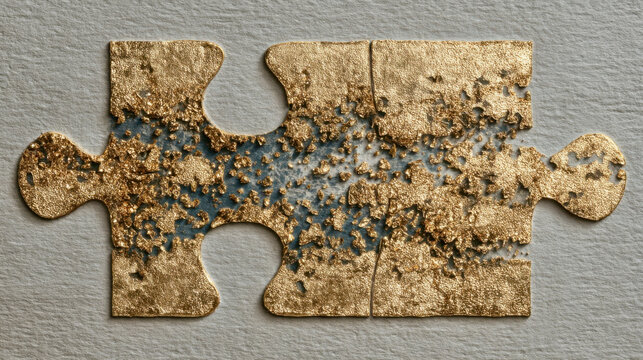 Golden puzzle piece with texture on a light background