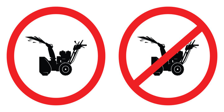 Snow blower prohibition symbols with red circles and diagonal lines on white background vector illustration