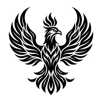 Stylized Phoenix Silhouette, Mythical Bird of Fire, Symbol of Rebirth and Immortality