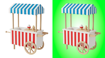 Colorful ice cream cart with striped awning and toppings © Design Planer