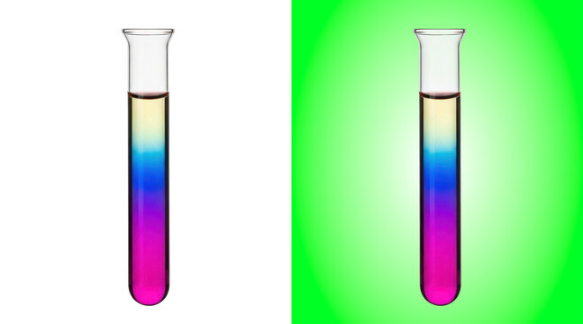 Colorful liquid density gradient in test tubes