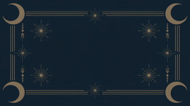 Celestial moon star border frame design with dark blue vintage aesthetic