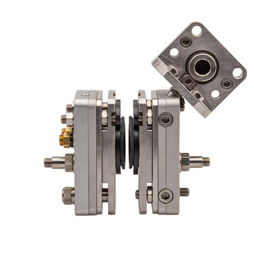 Modular metal assembly parts with stacked plates and threaded rods isolated on assembly threaded industrial isolated on transparent background