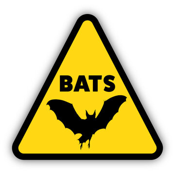 Yellow triangle warning sign with bat silhouette. Transparent background.
