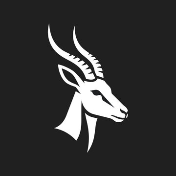Stylized White Springbok Silhouette on Black Background, Elegant Animal Icon