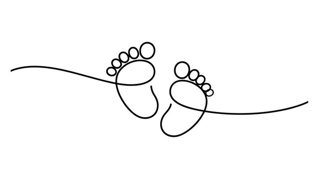 Baby feet outline drawn in a simple continuous line art style