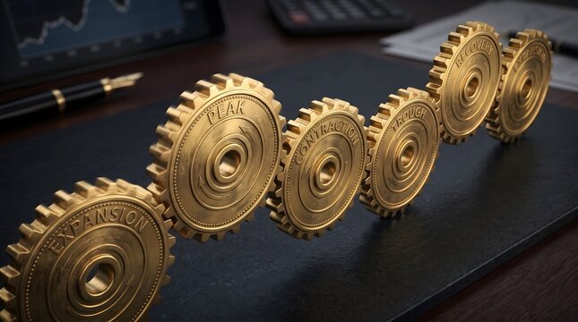 Golden gears with coin symbols representing financial system and economic growth