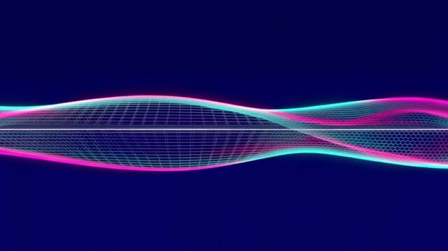 Electric cyan and hot pink moir&eacute; waves flow through overlapping fine meshes in a sophisticated seamless optical background.
