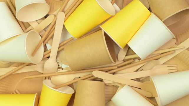 Paper waste. Disposable paper cups, plates and disposanble cutlery