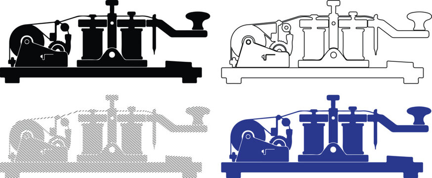 Telegraph Machine Vector Icons in Silhouette and Outline Styles for Communication Concepts