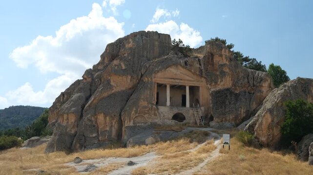 Gerdekkaya tomb monument. Phrygian valley ancient buildings.Eskişehir province, T&uuml;rkiye, 4k video 