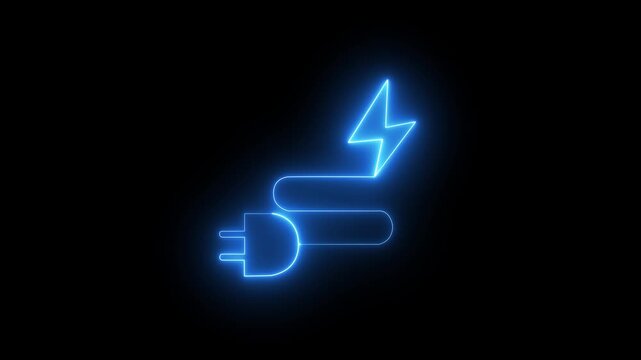 neon electric power plug with lightning bolt icon for energy charging, power connection, electric vehicle station, and renewable energy