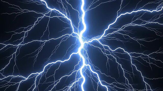 Electric blue lightning strikes across a dark night sky with cinematic motion and dynamic energy for visual effects