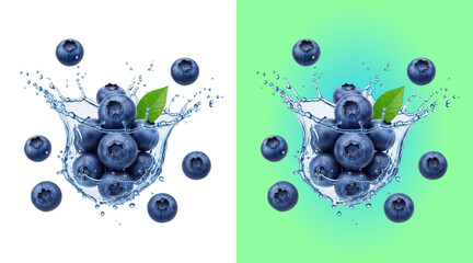 Fresh blueberries splashing in water © Design Planer