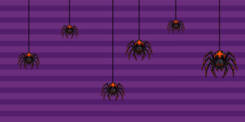 Fototapeta premium Purple Halloween background with decorative lines and spider elements, creating a spooky modern atmosphere for posters, invitations, banners, social media graphics, and seasonal designs.