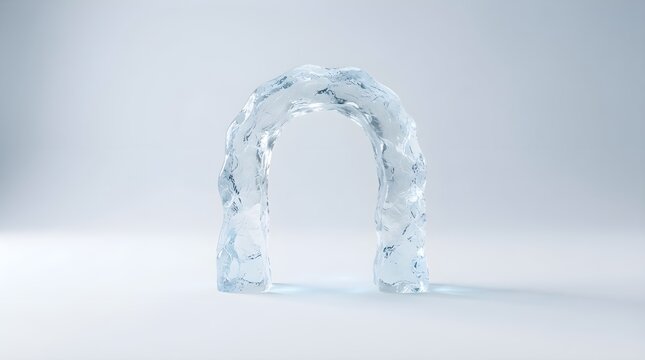 Abstract ice arch or gateway structure on a light background, minimalist product display podium