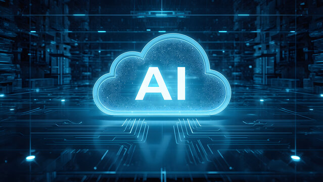 Cloud and edge computing technology data transfer concept. A large cloud icon is in the center, Ai Brain Cloud Big data, network, Science and futuristic ai cloud background concept.