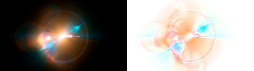 Neon holographic flare abstract 3D orb with rainbow glow and lens flare light effects, transparent background.